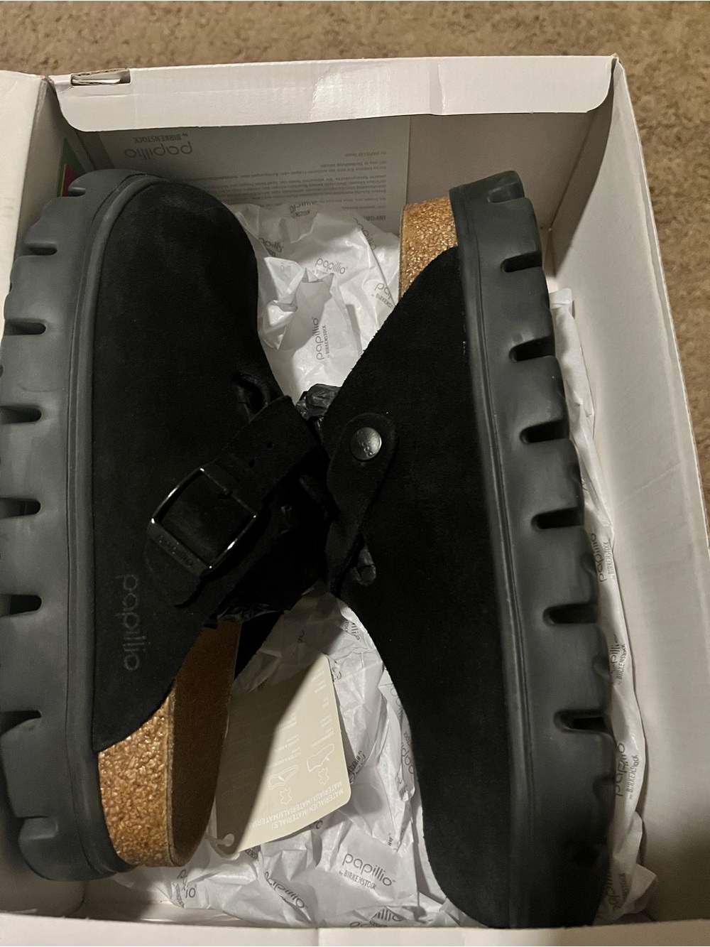 Papillio Black Suede Slip-On Clog with Cork Midsole